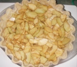 Apple pie awaiting a decorative top crust