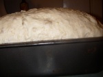Dough cresting above the edge of the pan
