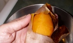Peeling the sweet potato: You can just pull the skin right off.